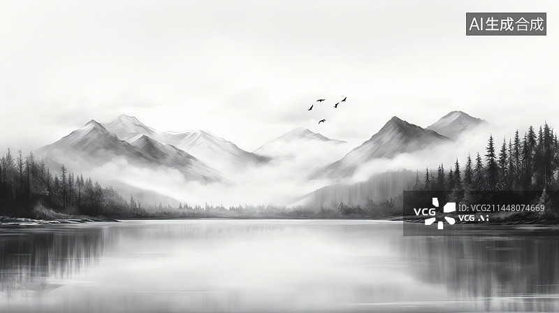 【AI数字艺术】湖面上的天鹅图片素材