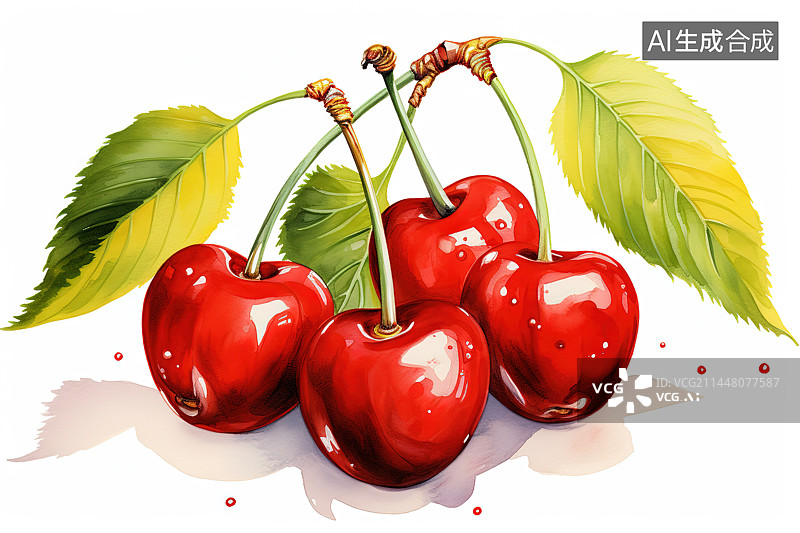 【AI数字艺术】白色背景下的樱桃特写镜头图片素材