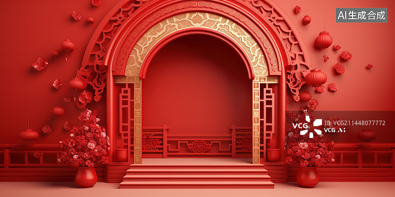 【AI数字艺术】红色背景下的装饰图片素材