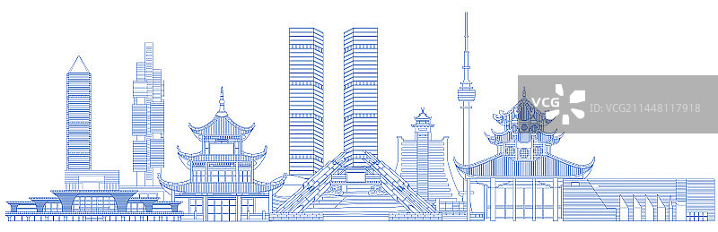 线条轮廓贵州贵阳肥地标建筑群图片素材