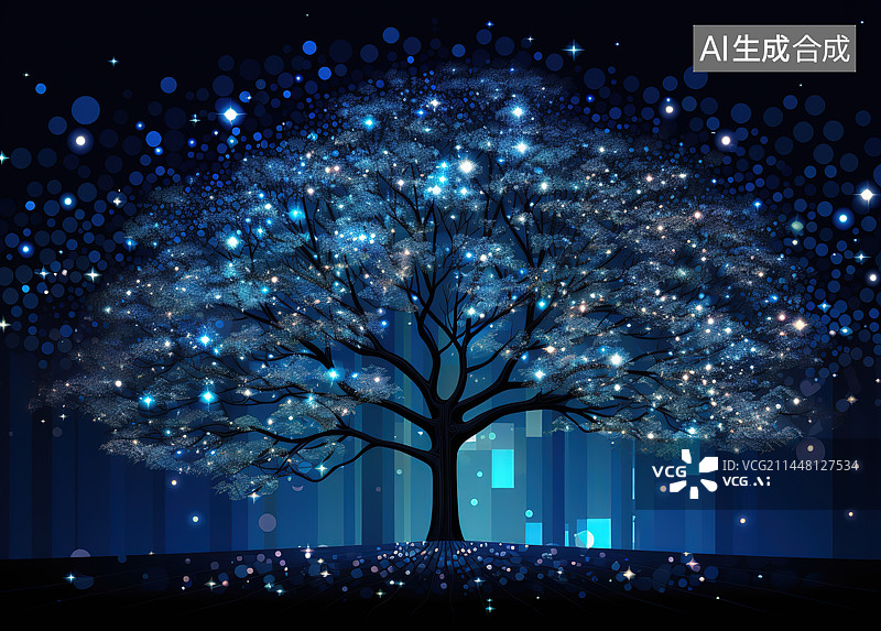 【AI数字艺术】夜空中照亮的圣诞树的特写镜头图片素材