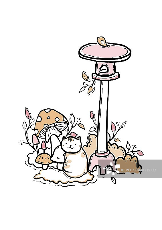 可爱的庭院灯和小猫咪图片素材