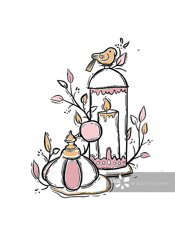 可爱的粉丝香水和蜡烛图片素材