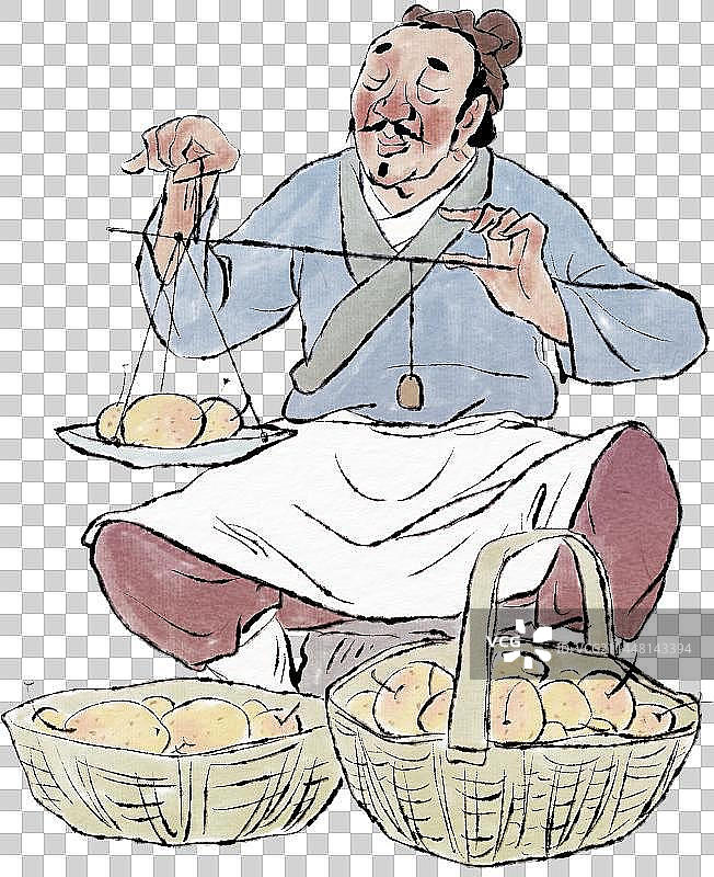 摆摊称重卖梨子的古代农民小贩人物元素图片素材