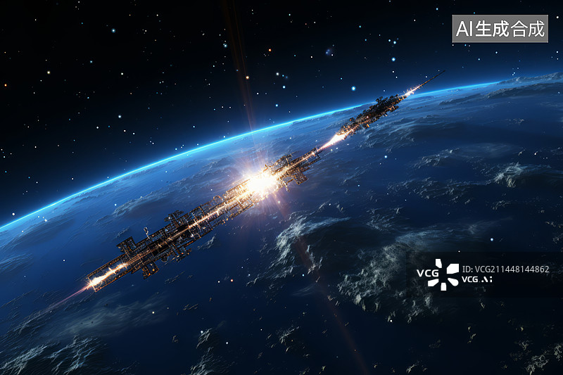 【AI数字艺术】卫星与行星表面宇宙空间背景图片素材
