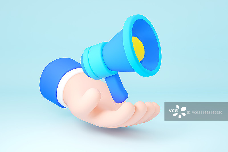 3D立体渲染卡通手捧喇叭图片素材
