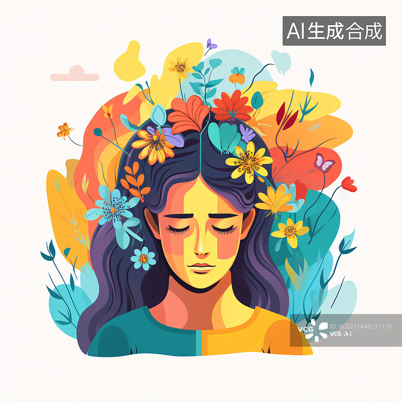 【AI数字艺术】悲伤负面情绪心理健康治愈的插画图片素材