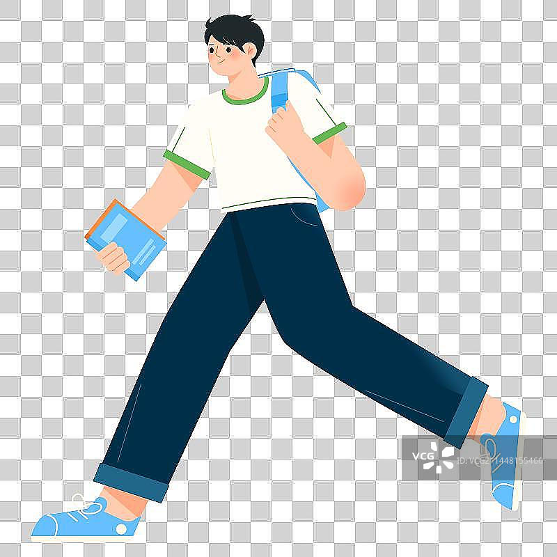 拿着书的男孩开心走路矢量人物插画元素图片素材