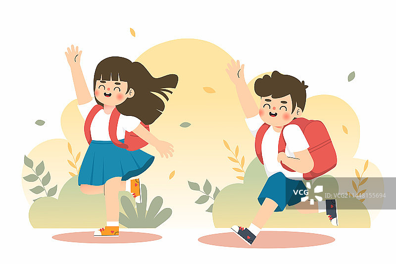背着书包的快乐学生矢量插画图片素材