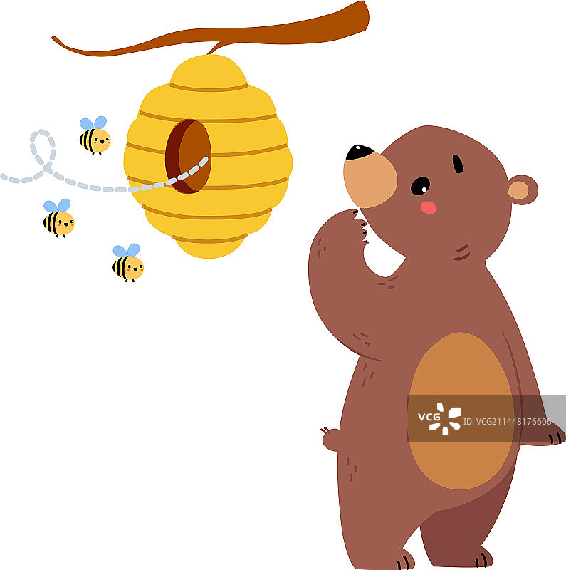 有着圆耳朵的可爱熊角色站立着图片素材