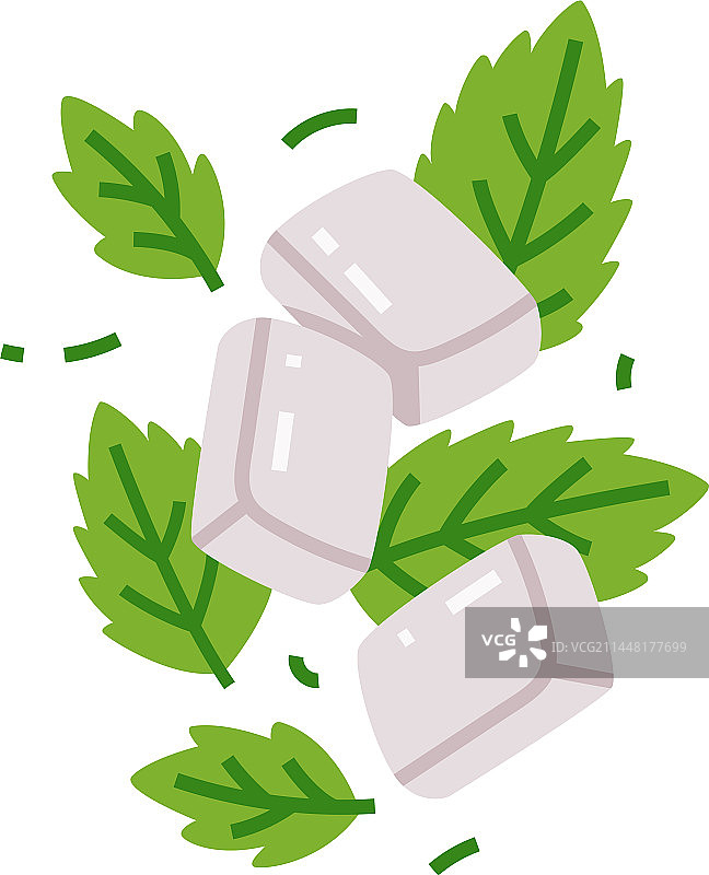 薄荷泡泡糖垫与留兰香叶作为甜味剂图片素材