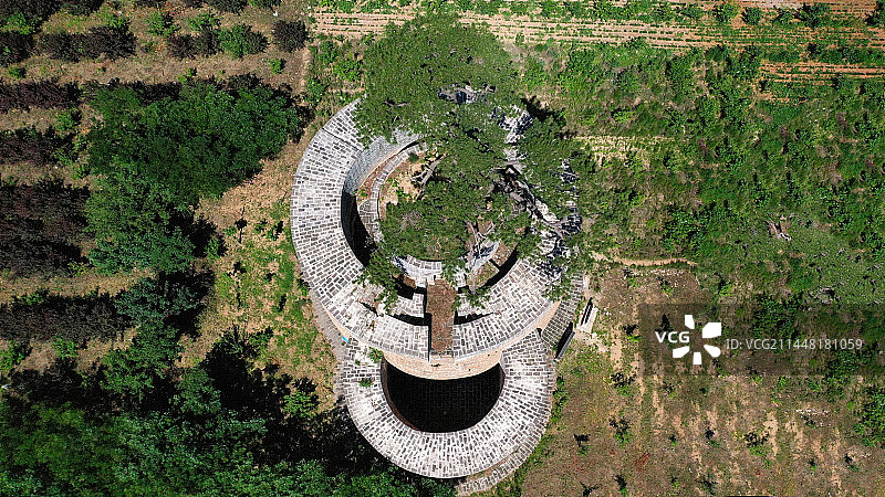 航拍视角下的点将台与将军松图片素材