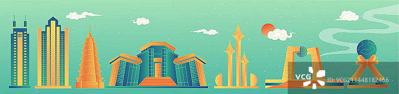 汕头中国风城市复古打卡地标旅游建筑群图片素材