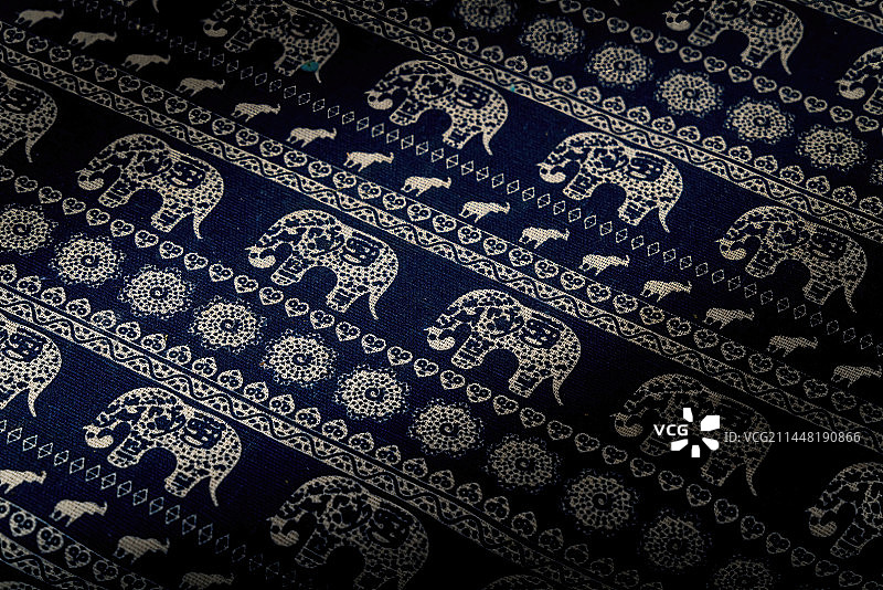 传统文化，印花蓝布，大象图案图片素材