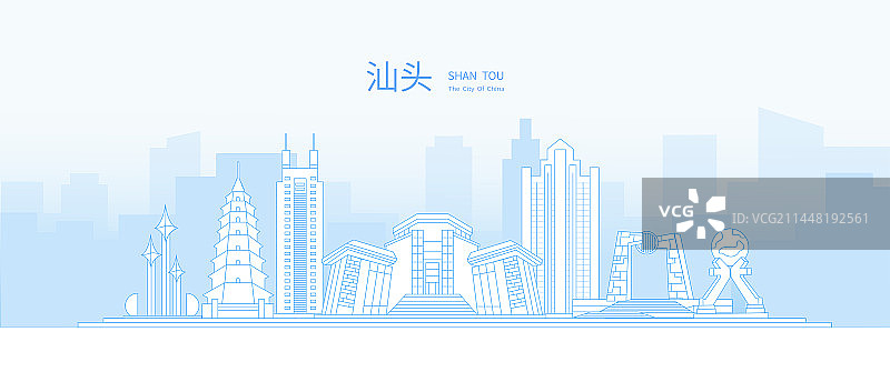 汕头淡雅渐变简约线条地标旅游矢量城市图片素材
