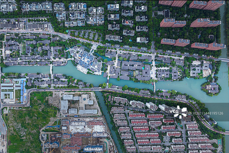 斜塘老街俯视视角图片素材