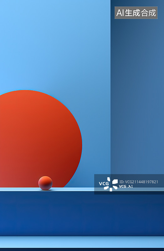 【AI数字艺术】蓝色背景下的红色球体图片素材