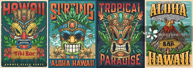 夏威夷周末海报套装图片素材