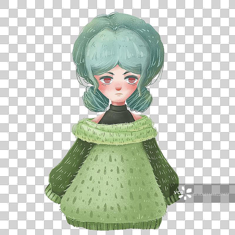 毛衣蓝发女孩图片素材