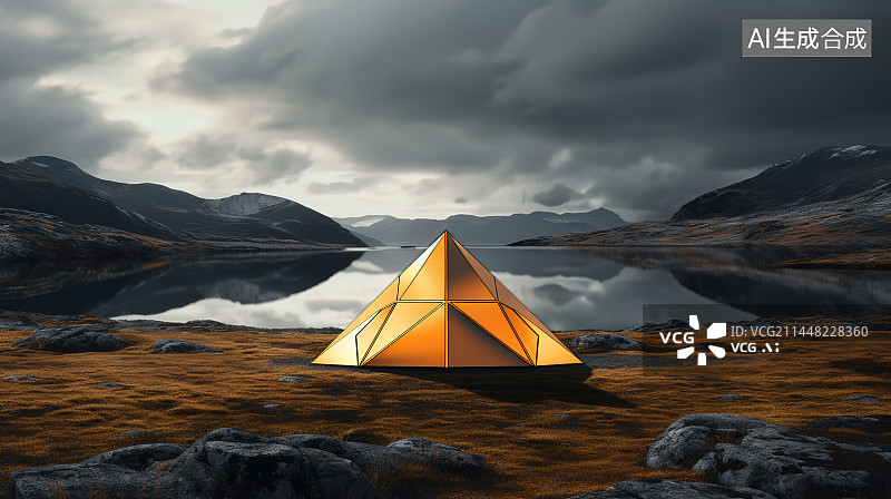 【AI数字艺术】湖边的经幡图片素材