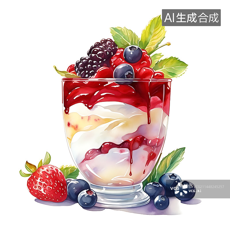 【AI数字艺术】水果酸奶图片素材