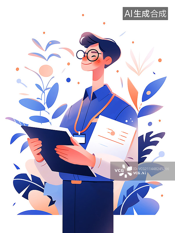 【AI数字艺术】男老师教师节扁平风插画海报图片素材