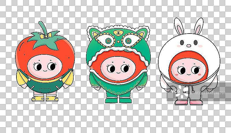 卡通可爱草莓吉祥物穿着衣服插画图片素材