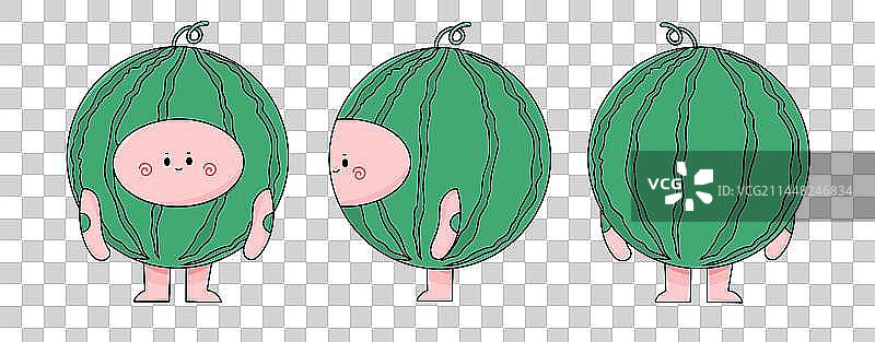 卡通可爱西瓜吉祥物三视图插画图片素材