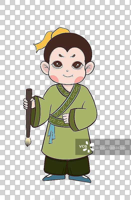 古代人物拿着毛笔卡通国风插画图片素材