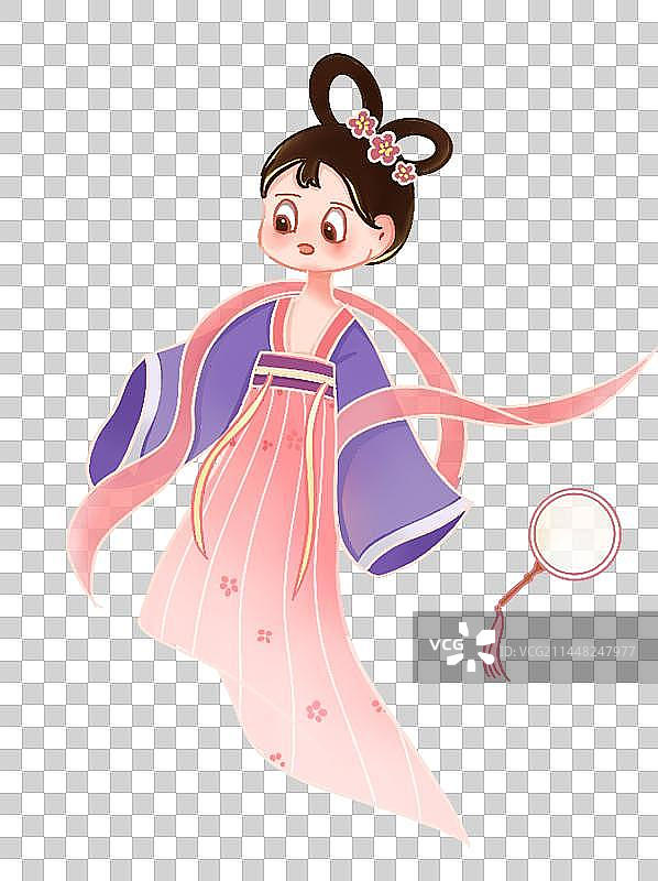 插画中秋节嫦娥扇子卡通人物插画图片素材