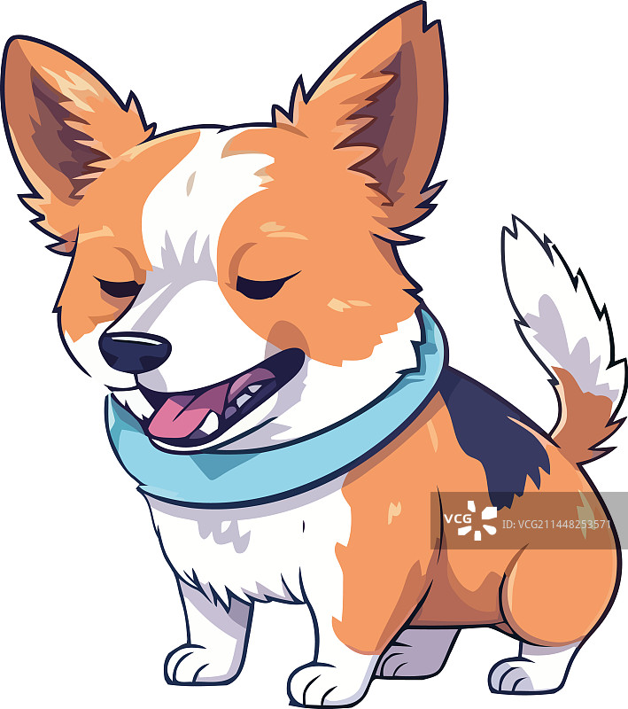 坐在大自然中的快乐卡通梗犬图片素材