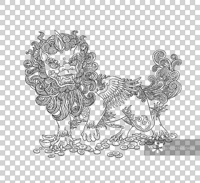 中国瑞兽貔貅插画线稿国风图片素材