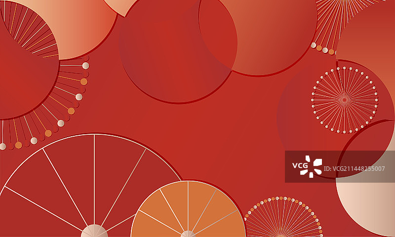 新年简洁红金色喜庆时尚扇形剪纸纹样节日图片素材
