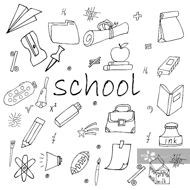 一套学校主题的简单涂鸦图片素材