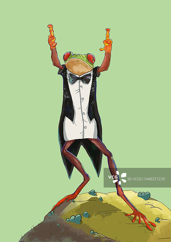 一个青蛙穿着燕尾服动物创意卡通插画图片素材