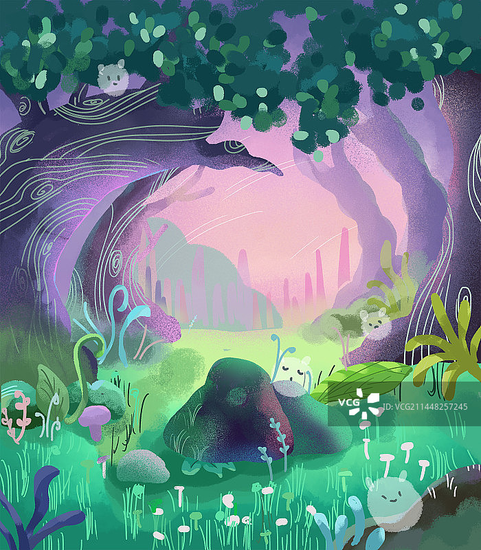 梦幻森林小精灵场景插画图片素材