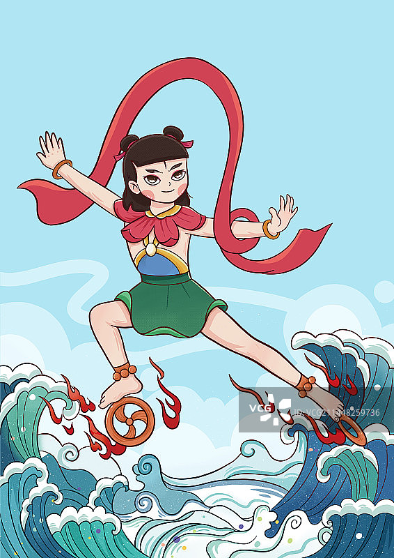哪吒闹海神话故事国潮插画图片素材