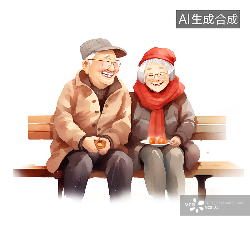 【AI数字艺术】一对老年夫妻坐在长椅上图片素材