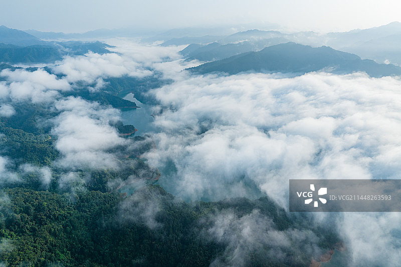 广西蒙山县茶山水库生态雾景美图片素材