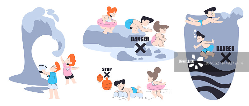 在海里游泳的儿童（注意安全）图片素材