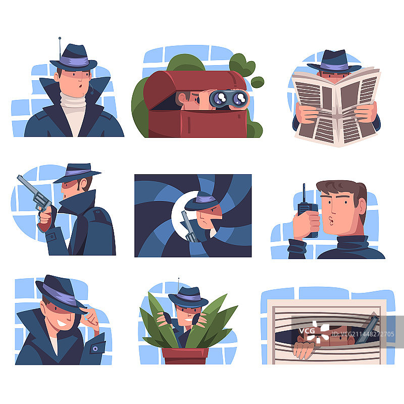 身穿黑色外套和宽边帽的男人间谍形象图片素材