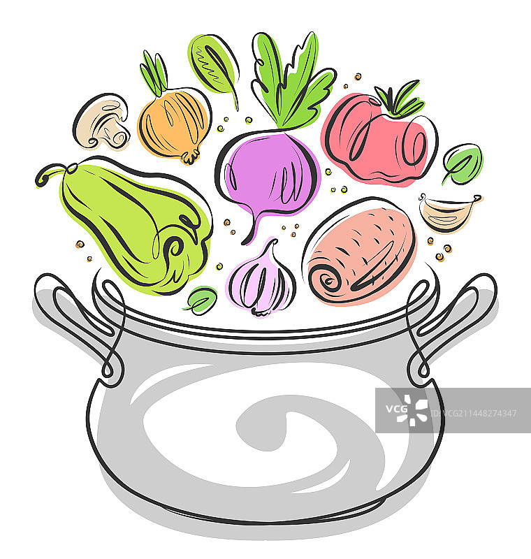 新鲜农场蔬菜和厨房锅具美食图片素材