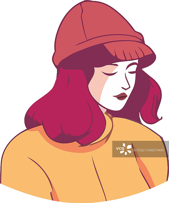 留着棕色头发的可爱卡通女孩图片素材