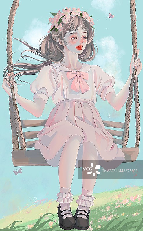 荡秋千的小女孩图片素材