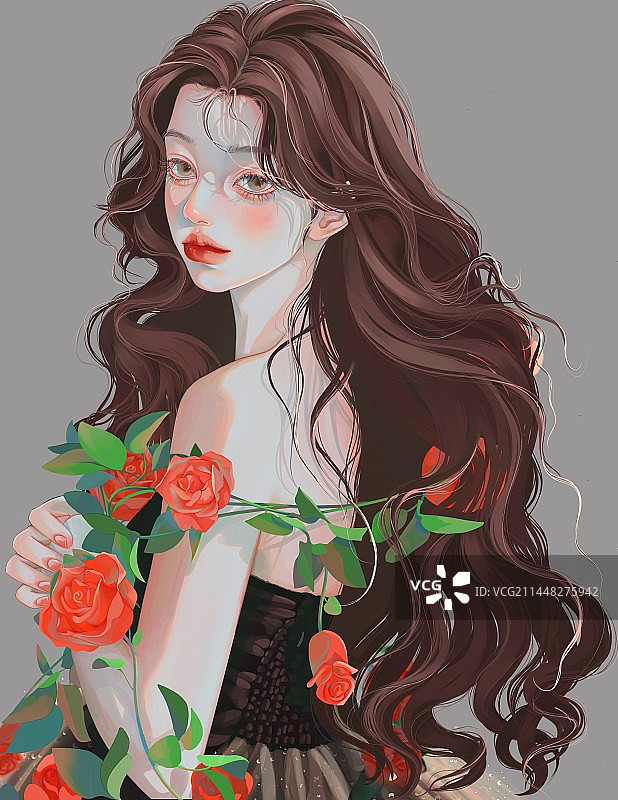 玫瑰长卷发女郎图片素材