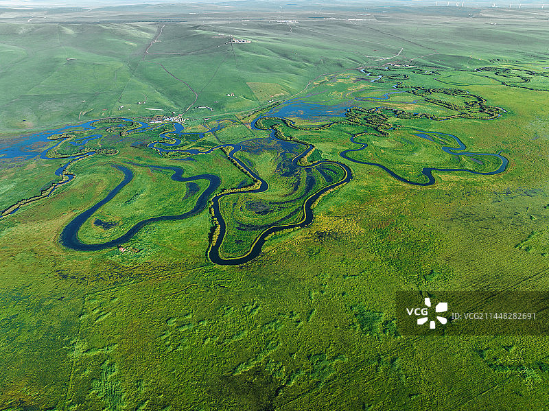 内蒙古自治区锡林郭勒盟乌拉盖草原夏日风光（航拍）图片素材
