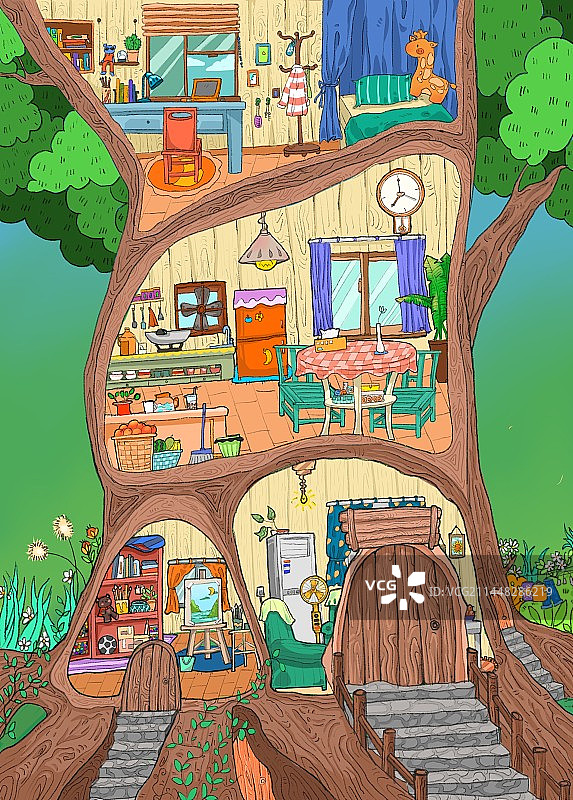 绘本插画—树中屋图片素材