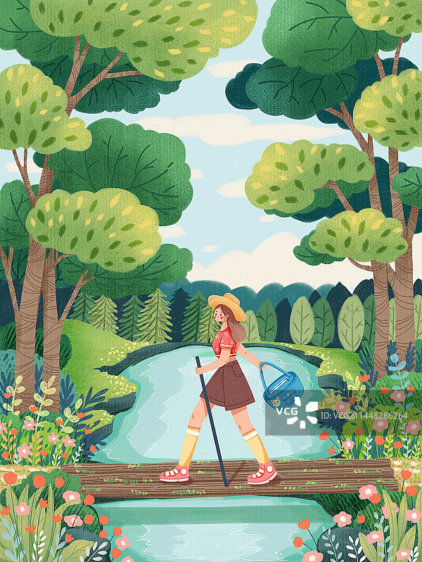 户外 郊游 森林 自然 徒步 旅行 植物 独木桥 湖水 一个人图片素材