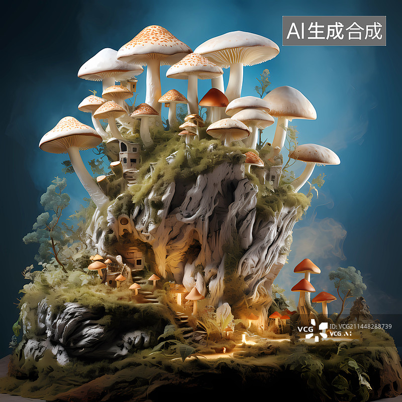 【AI数字艺术】大蘑菇与小蘑菇的童话世界图片素材