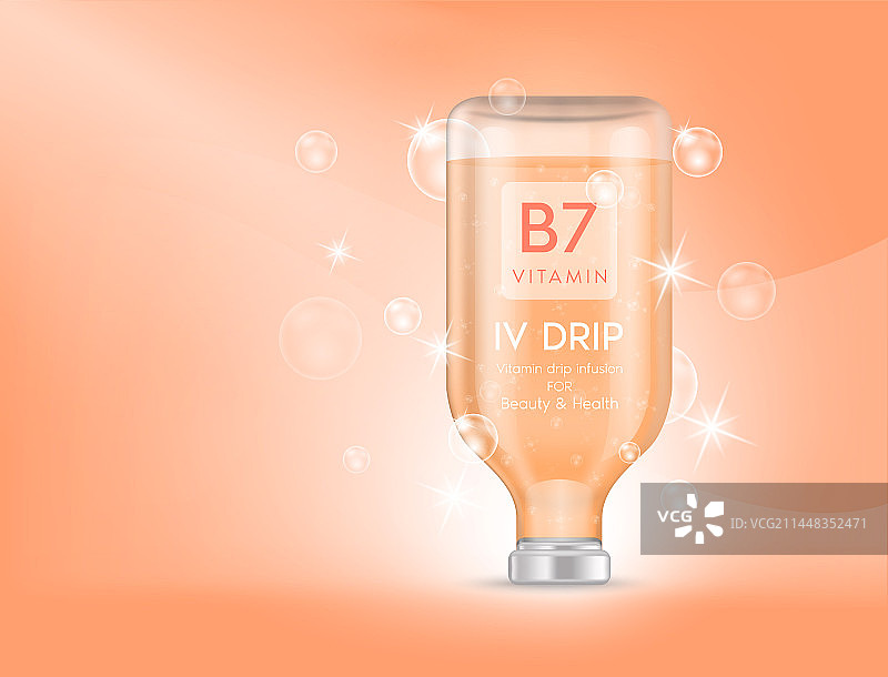 维生素B7滴注输液袋与橙色药瓶图片素材